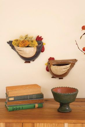 Kalalou Set Of Two Ceramic Chicken Wall Planters