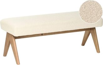 Beliani Boucle Bed Bench Hallway Seat Bench Wooden Legs Off-White and Dark Brown Tamre