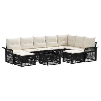 vidaXL Conjunto De Sof&aacute;s De Jard&iacute;n 10 Pcs Negro Y Blanco Crema Vidaxl