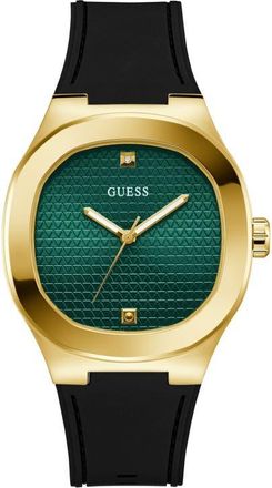 Guess Headline Silicone Strap Watch, 42mm in Green at Nordstrom