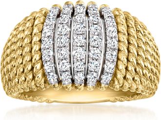 Ross-Simons Diamond Twisted-Row Ring in 18kt Gold Over Sterling
