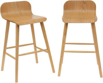 Sweeek Taburete de bar escandinavo de madera de hevea 67,5cm, set de 2