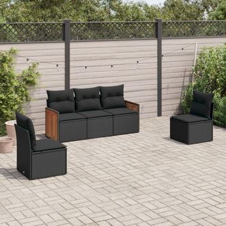 vidaXL Set De Muebles De Jard&iacute;n 5 Pzas Y Cojines Rat&aacute;n Sint&eacute;tico Negro Vidaxl