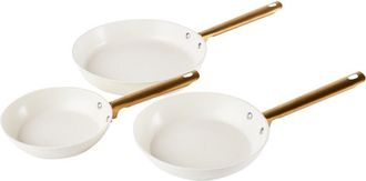 Beliani Beliani - Conjunto De 3 Sartenes De 3 Tama&ntilde;os Con Recubrimiento Cer&aacute;mico Antiadherente De Aluminio Blanco Crema Elite Pro