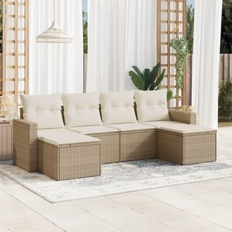 vidaXL Juego De Sof&aacute;s Jard&iacute;n Con Cojines 6 Pzas Rat&aacute;n Sint&eacute;tico Beige Vidaxl