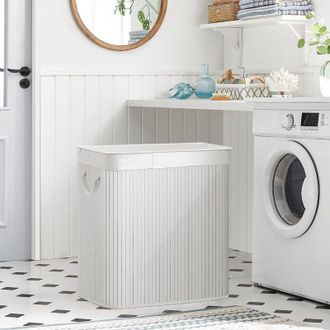 Songmics Cesto De Ropa Sucia, Cesta De Ropa Suica De 3 Secciones, 150 L Con Asas, Tapa Con Clips, Plegable, Para Lavander&iacute;a, Domitorio, Ba&ntilde;o, Blanco
