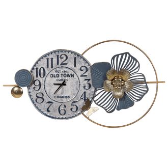 Beliani Beliani - Reloj Vintage Retro De Pared Hierro Negro Pala Manos Numeral Ar&aacute;bigo Toques Dorados Azul Berkerium