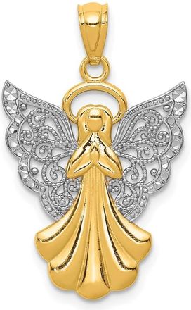 Diamond2Deal 14k Yellow Gold Rhodium Filigree Angel Pendant