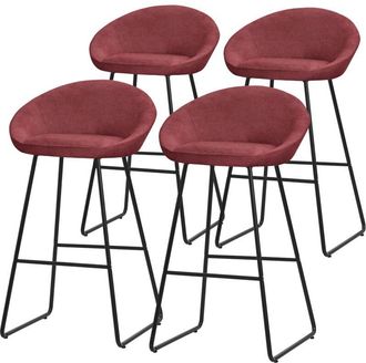 ML Design Ml-design 4x Taburetes De Bar Altos Rojos Con Funda De Tela 75cm, Sillas Con Estructura Met&aacute;lica, Asientos De Cocina Con Respaldo Y Reposap&iacute;es, Sillon