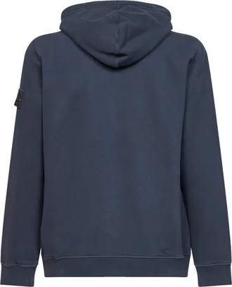 Stone Island Mens Organic Cotton Zip-Up Hoodie Blue Sweatshirts Sweater