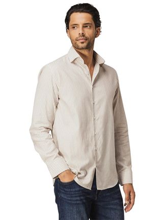 State of Art overhemd beige gestreept semi-wide collar