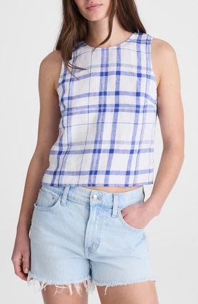 Madewell Tie-Back Linen Shell Top in Oversized Blue White Plaid at Nordstrom, Size X-Small