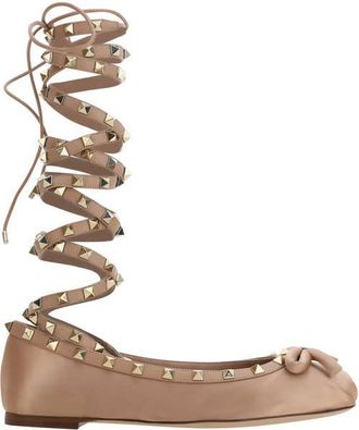 Valentino Garavani Rockstud Satin Ballerina Shoes