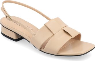 Journee Collection Tabatha Block Heel Sandal in Light Beige at Nordstrom Rack, Size 6.5