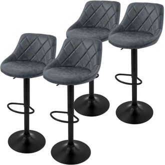 ML Design Ml-design - Set di 4 Sgabelli da Bar Rivestimento in Ecopelle Antracite Sgabello da Bancone Regolabile in Altezza 62-82 cm Girevole a 360&deg; Sedie Alte