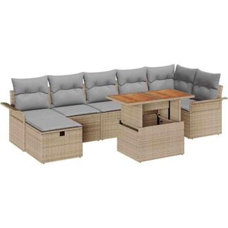 vidaXL Garden Sofa Set Height-Adjustable 8 pcs Beige Poly Rattan vidaXL