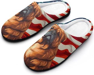 Generic Tibetan Mastiff USA Flag Womens Slippers Warm House Slippers Indoor House Shoes with Anti-Skid Rubber Sole
