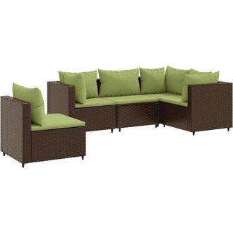 vidaXL Set Muebles De Jard&iacute;n 5 Piezas Y Cojines Rat&aacute;n Sint&eacute;tico Marr&oacute;n Vidaxl