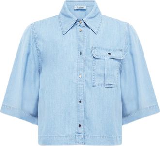 Blugirl Boxy Denim Shirt With Elbow-Length Sleeves And Overlapping Slit