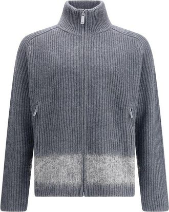 Dsquared2 Mens Ribbed Knit Zip Sweater - Dark Grey Wool - Size X-Large