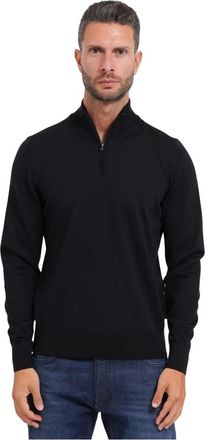 HUGO BOSS Trui met halve rits - Heren - Coltruien - Zwart - 3XL - Wol - Truien & Vesten