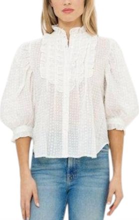 Oliphant Ruffle Front Button Blouse In Domino White