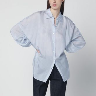 Dries Van Noten Light blue striped oversized cupro shirt