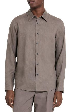 Theory Irving Solid Linen Button-Up Shirt in Morel at Nordstrom, Size Xx-Large