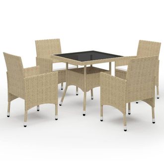 vidaXL Vidaxl - Muebles De Jard&iacute;n 5 Piezas Rat&aacute;n Sint&eacute;tico Y Vidrio Beige