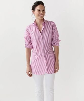 Ann Mashburn Boyfriend Shirt In Pink/white Stripe Chambray