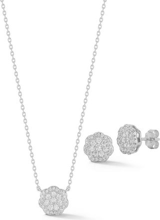 Glaze Jewelry Flower Cubic Zirconia Pendant Necklace & Stud Earrings Set in Silver at Nordstrom Rack