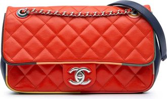 Chanel Borsa a tracolla Cuba Color media in pelle di agnello trapuntata con battente 2016-2017 - Blu