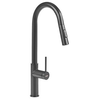 Beliani Grifo De Cocina Con Ca&ntilde;o Extra&iacute;ble Grifo Mezclador De Acero Inoxidable Acabado Cepillado Negro Paranam
