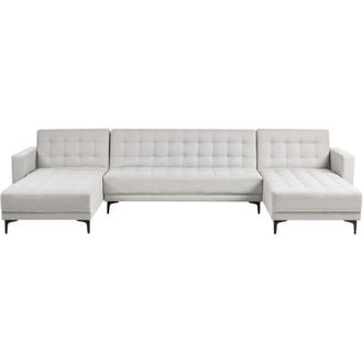 Beliani Divano letto a forma di U in velluto grigio chiaro componibile a 5 posti Aberdeen