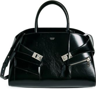 Ferragamo Medium Hug Zip Pocket Satchel Bag (Nordstrom Exclusive) in Nero at Nordstrom