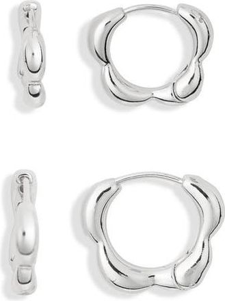 Leith 2-Pack Floral Hoop Earrings in Silver at Nordstrom Rack