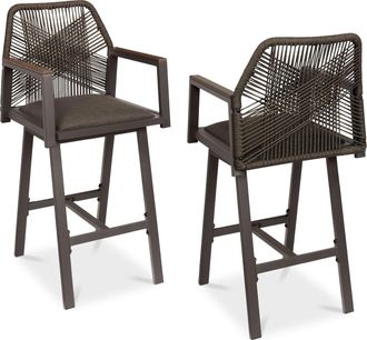 Best Choice Products Set of 2 Indoor/Outdoor Aluminum, Woven Rope Swivel Barstools w/ Armrests