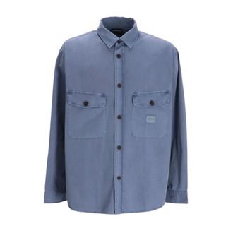Emporio Armani Overhemden, Heren, Blauw, L, Comfort-fit overhemd met gewassen twill zakken