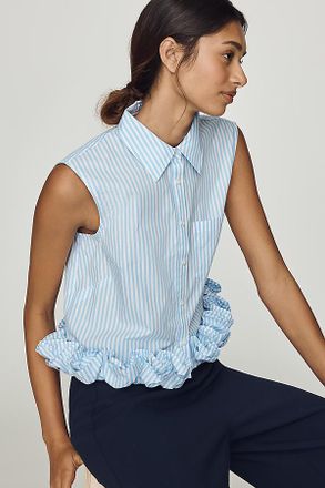 Maeve Cotton Ruffle Buttondown Shirt