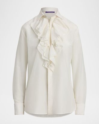 Ralph Lauren Collection Britt Soft Voile Ruffle Button-Down Shirt