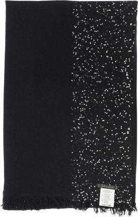 Faliero Sarti Sjaal van een scheerwolmix met pailletten en franjes. Zwart. Gemaakt in Itali&euml;. Samenstelling: 63% scheerwol- 27% zijde- 10% polyester - Dames - Winte