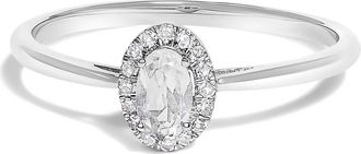 House of Brilliance 10K White Gold Oval and Diamond Accent Halo Birthstone Ring in White Topaz at Nordstrom, Size 6.5