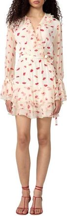 Diane Von F&uuml;rstenberg Marianne Lip Print Ruffle Trim Minidress in Bisous Bisous Cloud Ivory at Nordstrom, Size X-Large