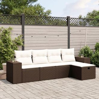 vidaXL Set Comedor De Jard&iacute;n 5 Piezas Y Cojines Rat&aacute;n Sint&eacute;tico Marr&oacute;n Vidaxl