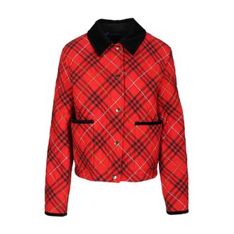 Burberry Check Cotton Quilted Cropped Jacket - female - Burberry - Light Jackets - Red - L - Jackets