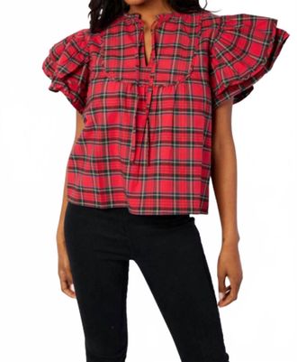 Sail to Sable Ruffle Sleeve Top In Tartan Plaid