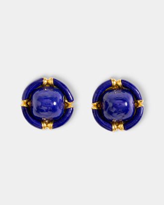 Mahnaz Collection Womens Vintage 1960s Archimede Seguso Italian Yellow Gold, Murano Glass and Rhinestone Clip-On Earrings