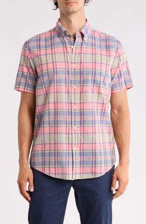 Brooks Brothers Sport Fit Short Sleeve Cotton Button-Up Shirt in Baroque Rose Plaid at Nordstrom Rack, Size Xx-Large