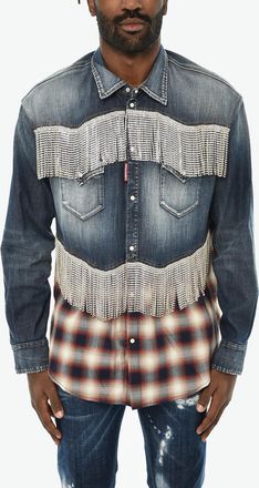 Dsquared2 Camicia in Doppio Tessuto con Strass Dsquared2