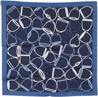Herm&egrave;s Pre-owned Scarves, female, Blue, Size: ONE SIZE Pre-owned Silk Scarf